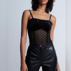 Sleeveless Velvet Bust Dotted Bodysuit